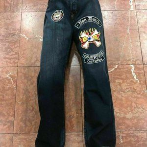 Men's VonDutch Dk Blue Double Patched Button Fly Jeans